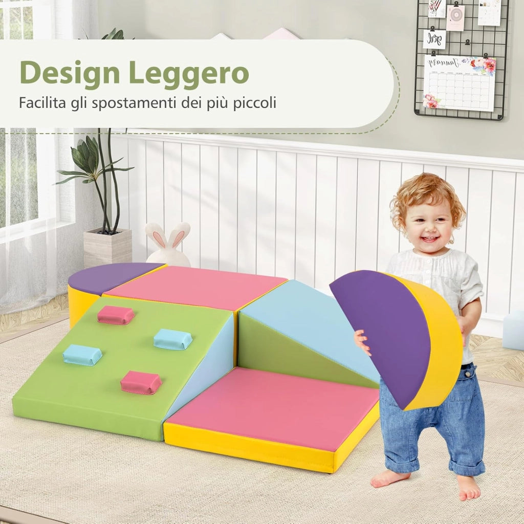 Set di 6 Blocchi di Schiuma per Arrampicata per Bambini, Blocchi in Schiuma per Arrampicarsi e Strisciare, Costruzione Mattoncini Morbidi per Bambini 12+ Mesi, Multicolore