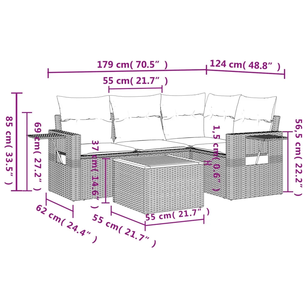 Set Divano da Giardino 5 pz con Cuscini Beige in Polyrattan 3256877