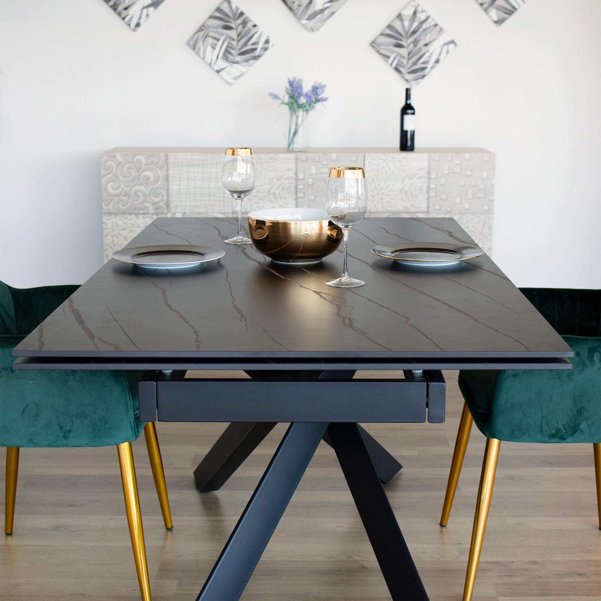 Tavolo Georgia Nero/Oro Effetto Marmo C/Vene Oro