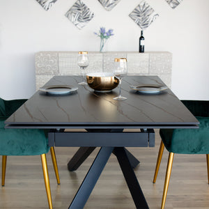 Tavolo Georgia Nero/Oro Effetto Marmo C/Vene Oro