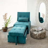 Poltrona Pouf Chaise Longue Nuit Velluto Petrolio