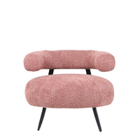 Poltrona Bassa Da Salotto,Teddy, In Tessuto Bouclè Rosa, Struttura Nera.