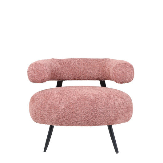 Poltrona Bassa Da Salotto,Teddy, In Tessuto Bouclè Rosa, Struttura Nera.