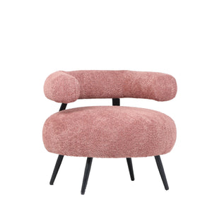Poltrona Bassa Da Salotto,Teddy, In Tessuto Bouclè Rosa, Struttura Nera.