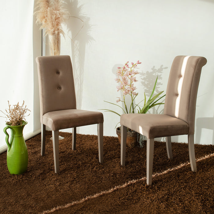 Set Da 2,Sedia Dorotea Velluto Tortora C/Bottoni