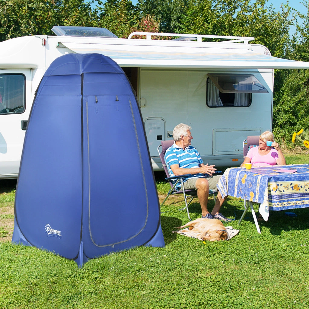 Tenda WC a piega; 120 x 120 x 190 cm; tenda doccia mobile da campeggio; tenda per il cambio con tasca interna; cabina doccia; poliestere; blu scuro