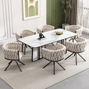 Sedia da pranzo in velluto - Zephmum- 6 pezzi, rotante, gambe in metallo, beige