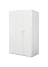 Guardaroba 0, Armadio moderno ad ante battenti, Mobile lineare da camera con tubo appendiabiti e ripiani, color Bianco opaco, Cm 135x55h202, 3 Ante