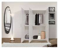 Guardaroba 0, Armadio moderno ad ante battenti, Mobile lineare da camera con tubo appendiabiti e ripiani, color Bianco opaco, Cm 135x55h202, 3 Ante