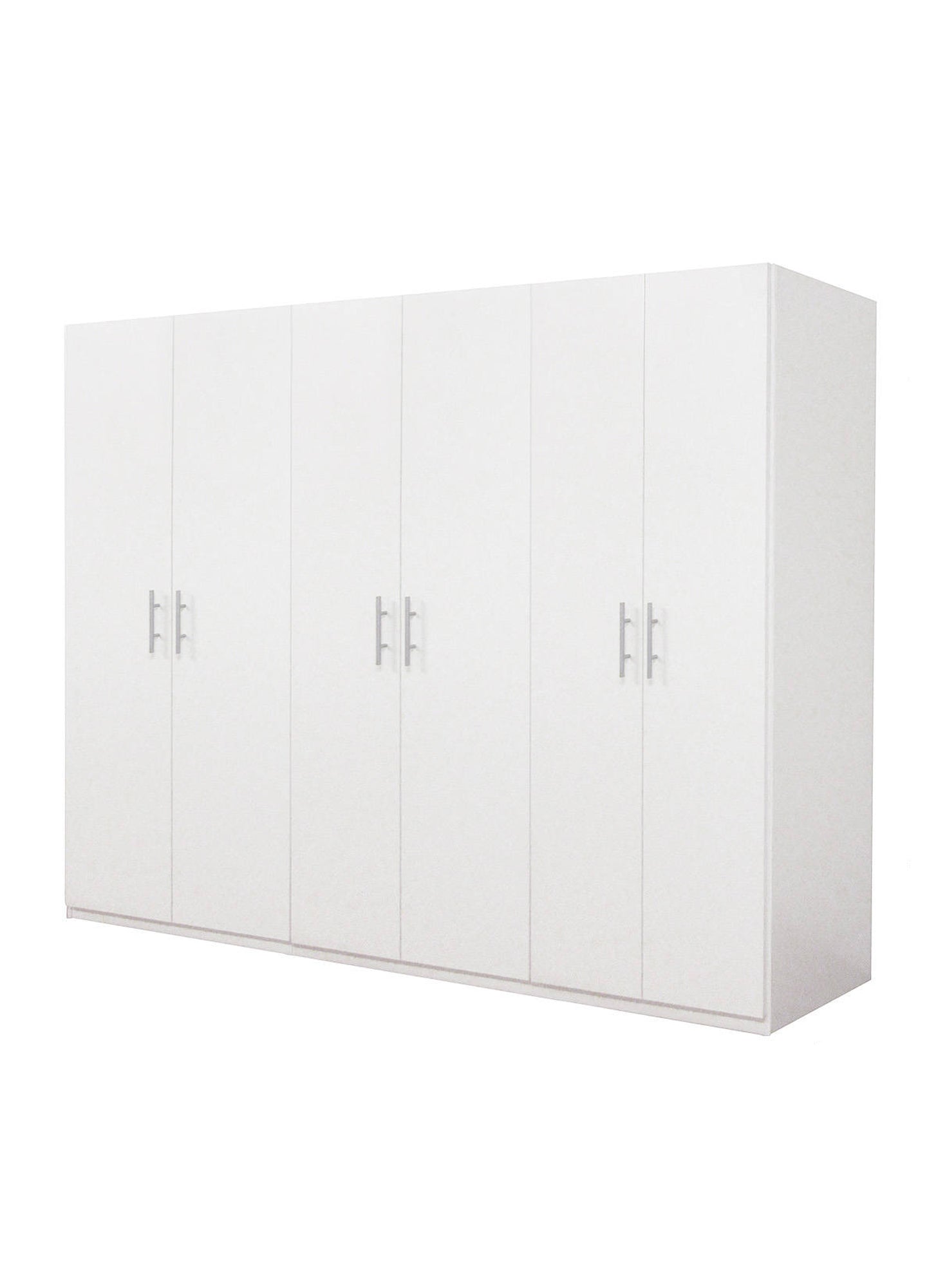 Guardaroba 0, Armadio moderno ad ante battenti, Mobile lineare da camera con tubo appendiabiti e ripiani, color Bianco opaco, Cm 170x55h202, 6 Ante