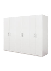 Guardaroba 0, Armadio moderno ad ante battenti, Mobile lineare da camera con tubo appendiabiti e ripiani, color Bianco opaco, Cm 170x55h202, 6 Ante