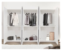 Guardaroba 0, Armadio moderno ad ante battenti, Mobile lineare da camera con tubo appendiabiti e ripiani, color Bianco opaco, Cm 170x55h202, 6 Ante