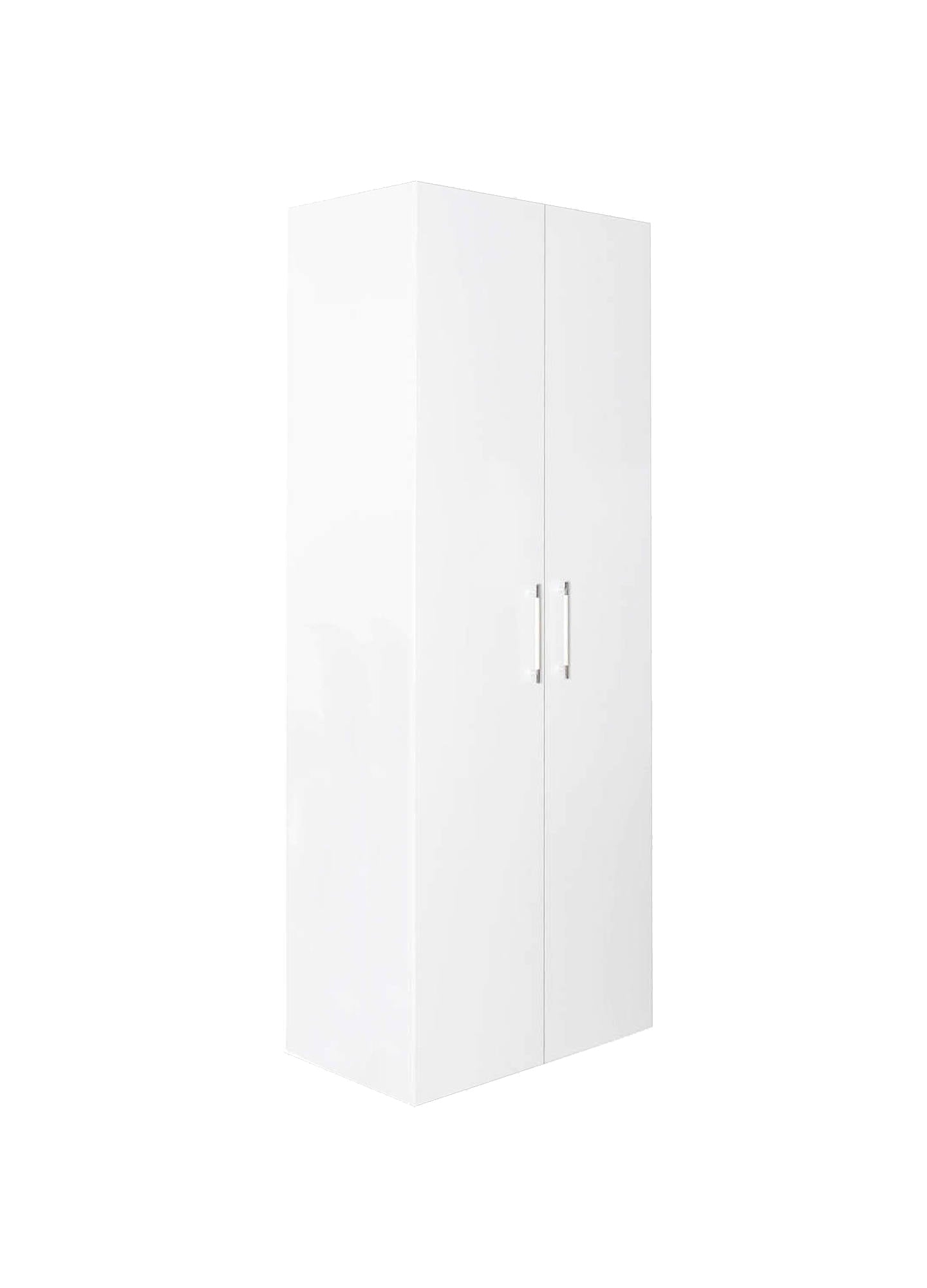 Guardaroba -, Armadio moderno ad ante battenti, Mobile lineare da camera con tubo appendiabiti e ripiani, color Biano frassinato, Cm 91x58h247, 2 Ante