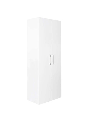 Guardaroba -, Armadio moderno ad ante battenti, Mobile lineare da camera con tubo appendiabiti e ripiani, color Biano frassinato, Cm 91x58h247, 2 Ante