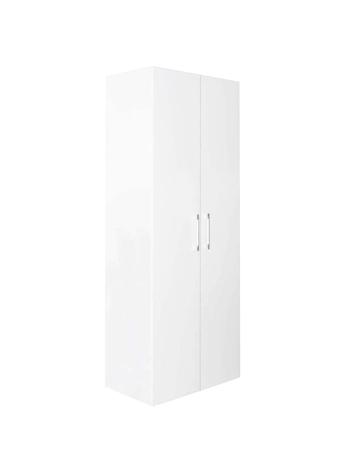 Guardaroba -, Armadio moderno ad ante battenti, Mobile lineare da camera con tubo appendiabiti e ripiani, color Biano frassinato, Cm 91x58h247, 2 Ante