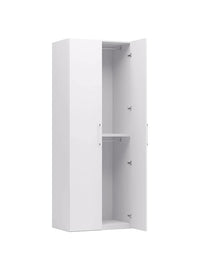 Guardaroba -, Armadio moderno ad ante battenti, Mobile lineare da camera con tubo appendiabiti e ripiani, color Biano frassinato, Cm 91x58h247, 2 Ante