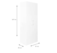 Guardaroba -, Armadio moderno ad ante battenti, Mobile lineare da camera con tubo appendiabiti e ripiani, color Biano frassinato, Cm 91x58h247, 2 Ante