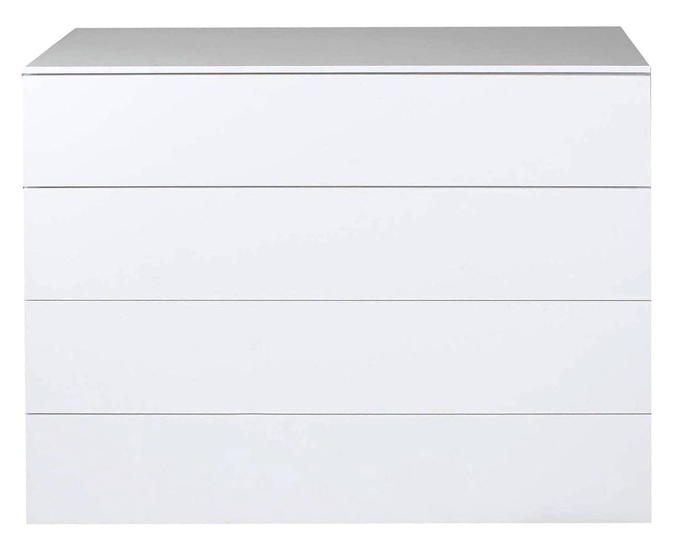 Cassettiera 0, ComÃ² moderno a 4 cassetti, Settimanale multiuso per camera da letto, Mobile elgante da soggiorno, Cm 108x44h85, Bianco e Lucido