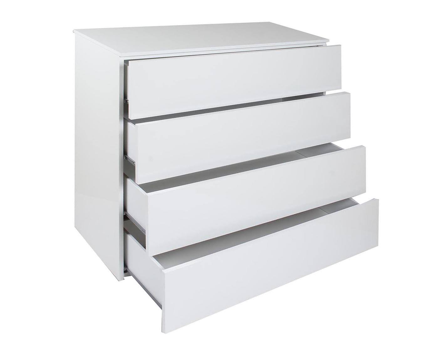 Cassettiera 0, ComÃ² moderno a 4 cassetti, Settimanale multiuso per camera da letto, Mobile elgante da soggiorno, Cm 108x44h85, Bianco e Lucido
