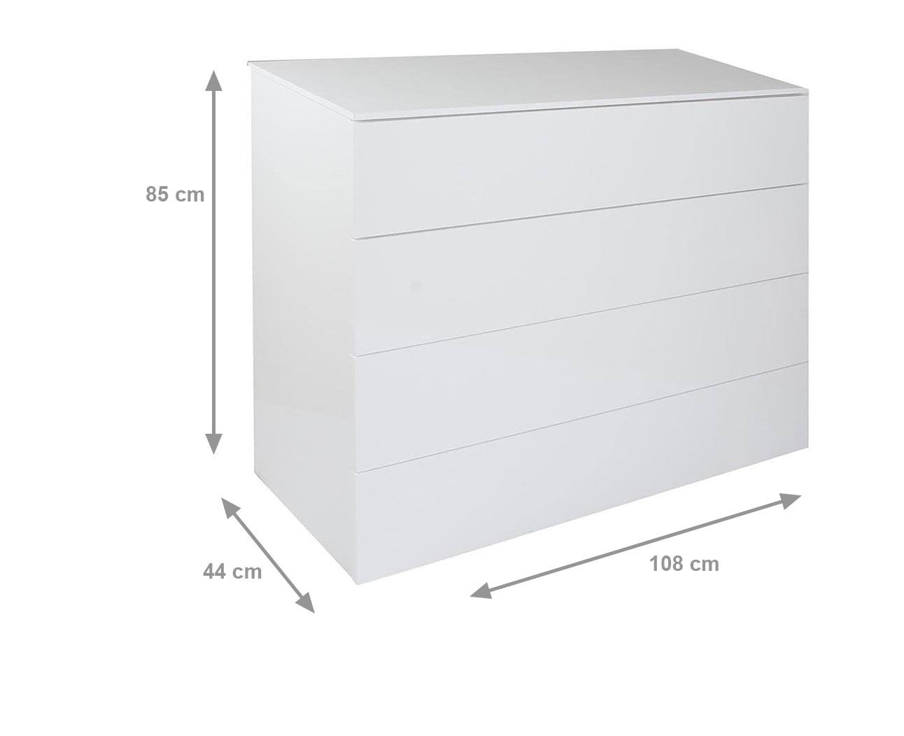 Cassettiera 0, ComÃ² moderno a 4 cassetti, Settimanale multiuso per camera da letto, Mobile elgante da soggiorno, Cm 108x44h85, Bianco e Lucido