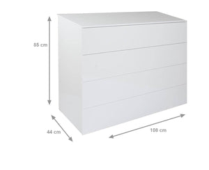 Cassettiera 0, ComÃ² moderno a 4 cassetti, Settimanale multiuso per camera da letto, Mobile elgante da soggiorno, Cm 108x44h85, Bianco e Lucido