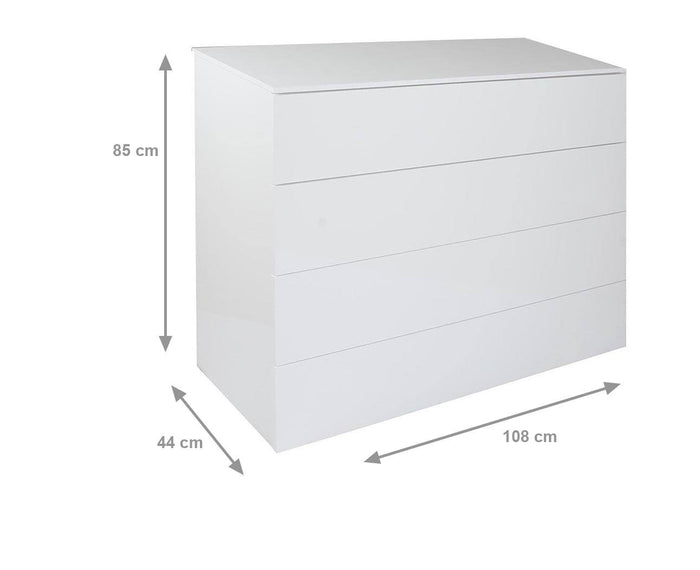Cassettiera 0, ComÃ² moderno a 4 cassetti, Settimanale multiuso per camera da letto, Mobile elgante da soggiorno, Cm 108x44h85, Bianco e Lucido