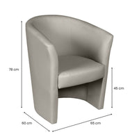 Poltrona Ago, Poltrona moderna con rivestimento in ecopelle, Seduta da soggiorno di design, Cm 64x63h77, Grigia