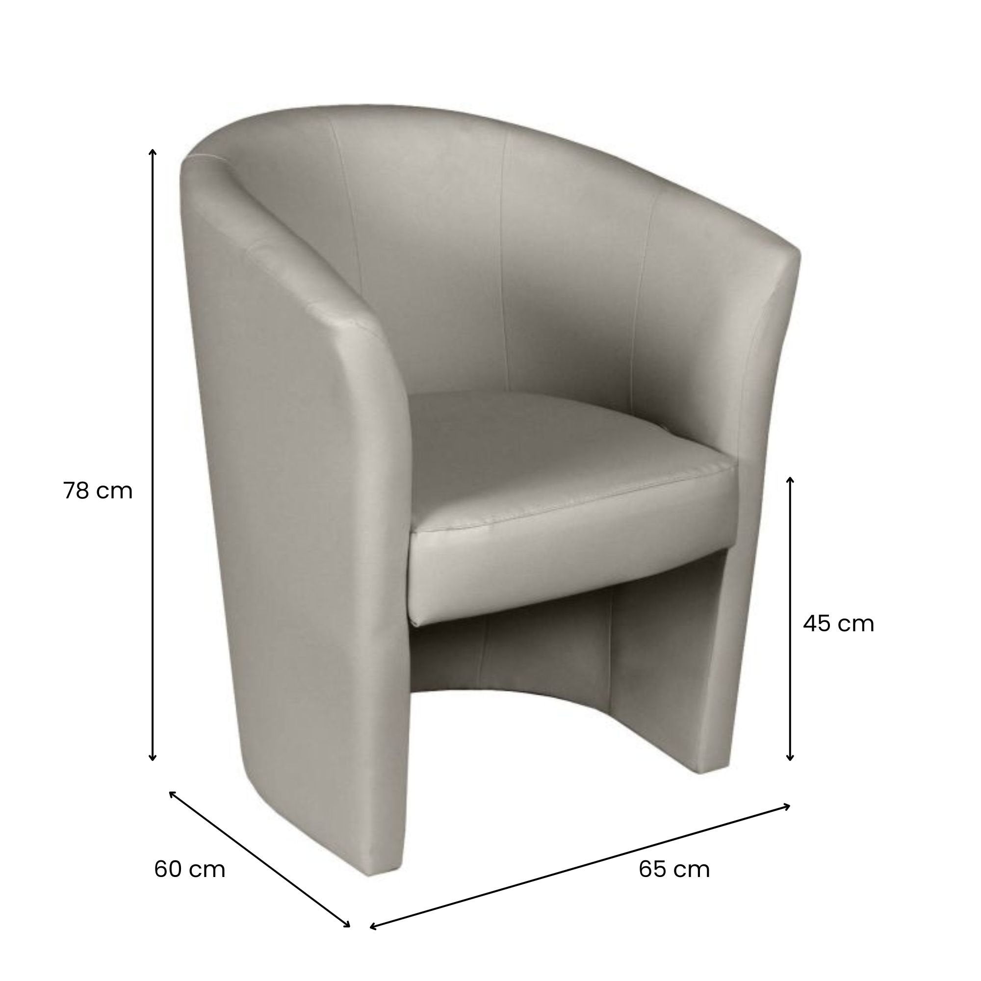 Poltrona Ago, Poltrona moderna con rivestimento in ecopelle, Seduta da soggiorno di design, Cm 64x63h77, Grigia