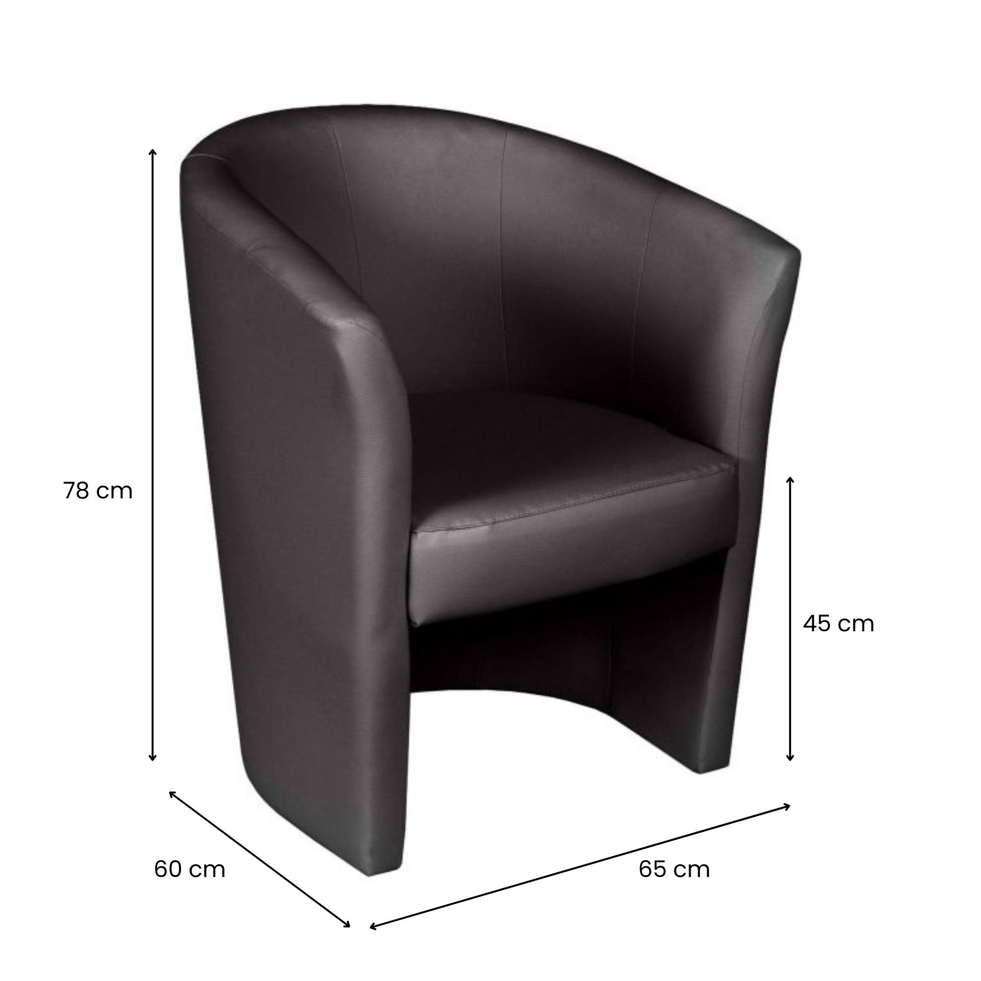 Poltrona Ago, Poltrona moderna con rivestimento in ecopelle, Seduta da soggiorno di design, Cm 64x63h78, Nera