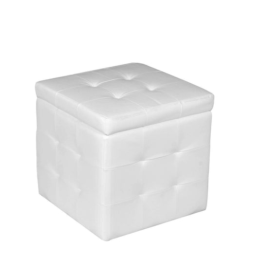 Pouf contenitore 0, Pouf portaoggetiti in ecopelle effetto trapuntato, Pouf poggiapiedi moderno per soggiorno, Cm 45x45h47, Bianco