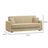 Divano letto Ambrogino, Divano letto contenitore lineare a 3 posti, SofÒ  da soggiorno in tessuto imbottito con apertura click-clack, Cm 212x80h87, Blu