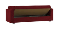Divano letto Ambrogino, Divano letto contenitore lineare a 3 posti, SofÒ  da soggiorno in tessuto imbottito con apertura click-clack, Cm 212x80h87, Rosso