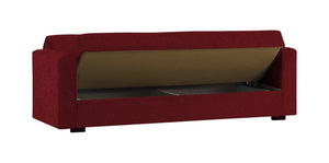 Divano letto Ambrogino, Divano letto contenitore lineare a 3 posti, SofÒ  da soggiorno in tessuto imbottito con apertura click-clack, Cm 212x80h87, Rosso