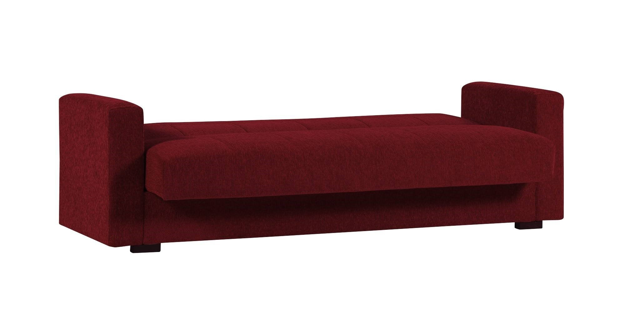 Divano letto Ambrogino, Divano letto contenitore lineare a 3 posti, SofÒ  da soggiorno in tessuto imbottito con apertura click-clack, Cm 212x80h87, Rosso