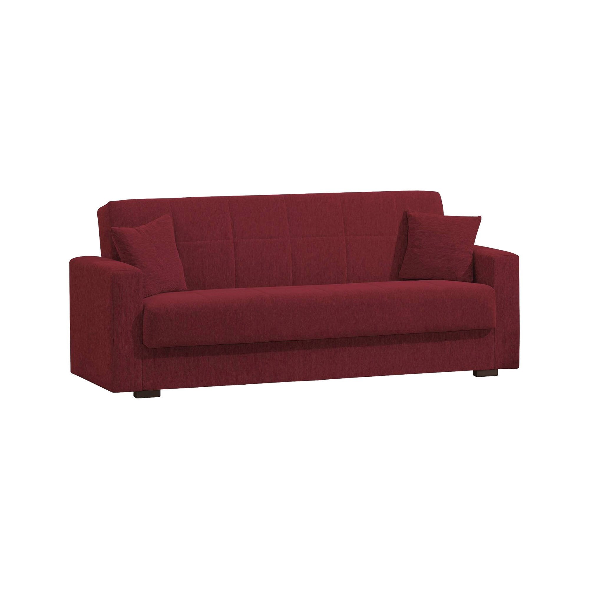 Divano letto Ambrogino, Divano letto contenitore lineare a 3 posti, SofÒ  da soggiorno in tessuto imbottito con apertura click-clack, Cm 212x80h87, Rosso