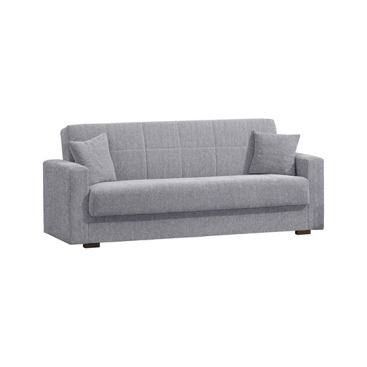 Divano letto Ambrogino, Divano letto contenitore lineare a 3 posti, SofÒ  da soggiorno in tessuto imbottito con apertura click-clack, Cm 212x80h87, Grigio