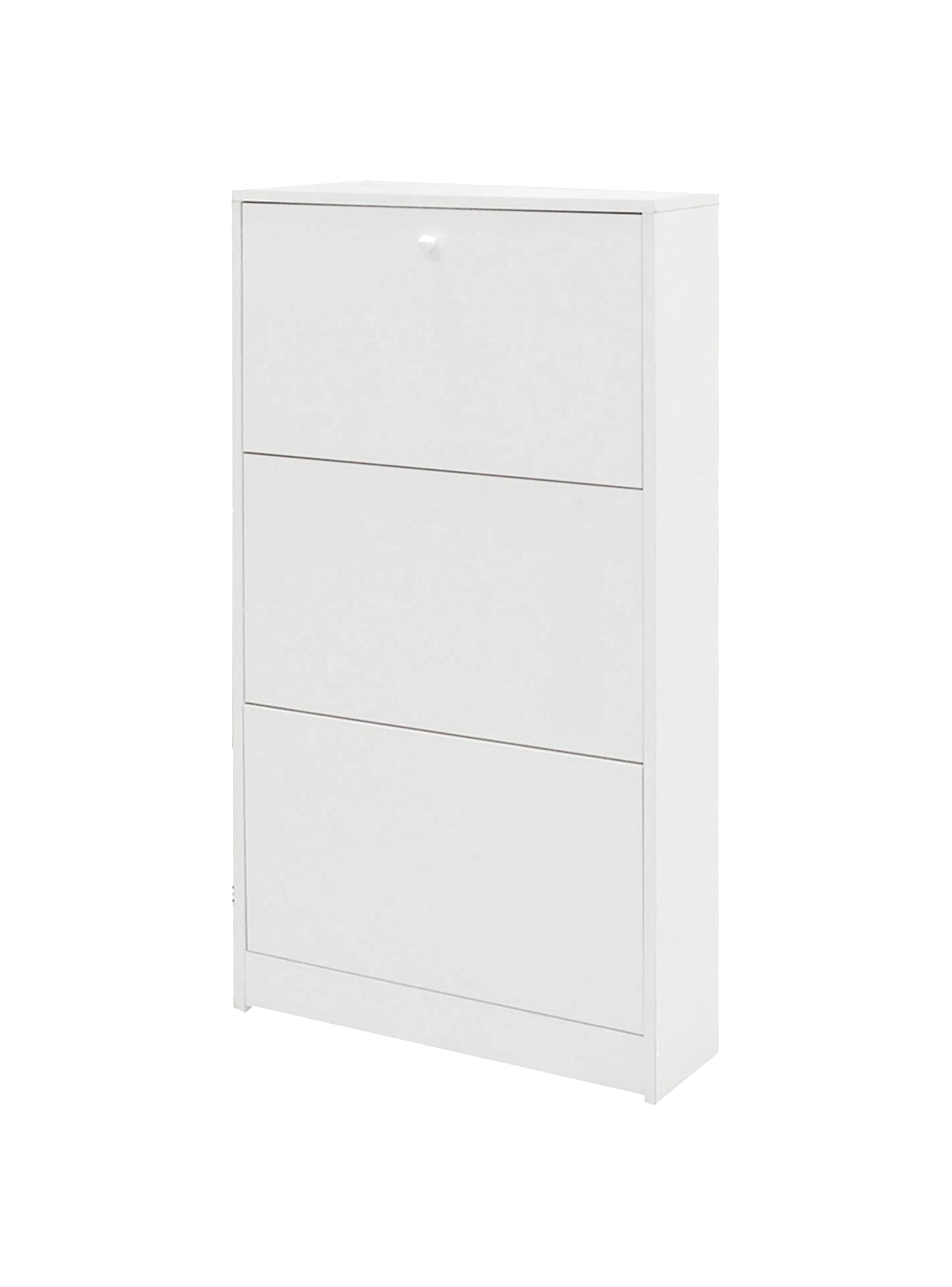 Scarpiera a tre ante con ribalta in legno, colore bianco, cm 62 x 18 x 114