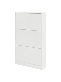 Scarpiera a tre ante con ribalta in legno, colore bianco, cm 62 x 18 x 114