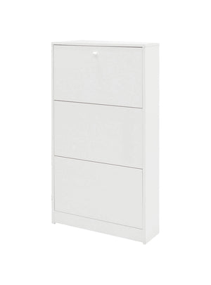 Scarpiera a tre ante con ribalta in legno, colore bianco, cm 62 x 18 x 114