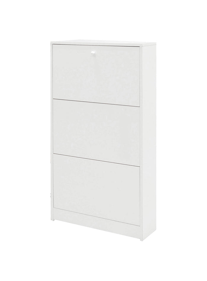 Scarpiera a tre ante con ribalta in legno, colore bianco, cm 62 x 18 x 114