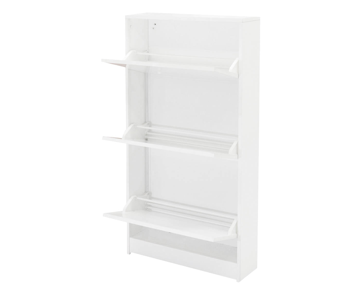 Scarpiera a tre ante con ribalta in legno, colore bianco, cm 62 x 18 x 114