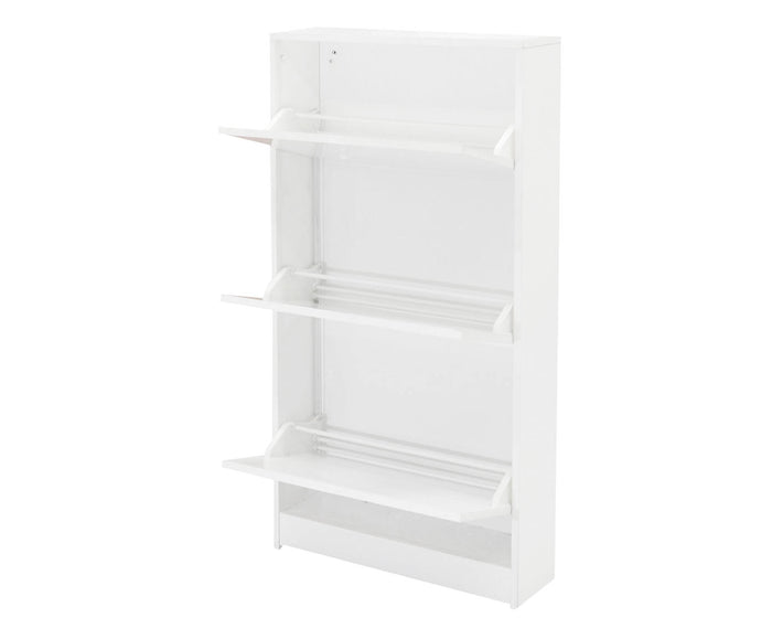 Scarpiera a tre ante con ribalta in legno, colore bianco, cm 62 x 18 x 114