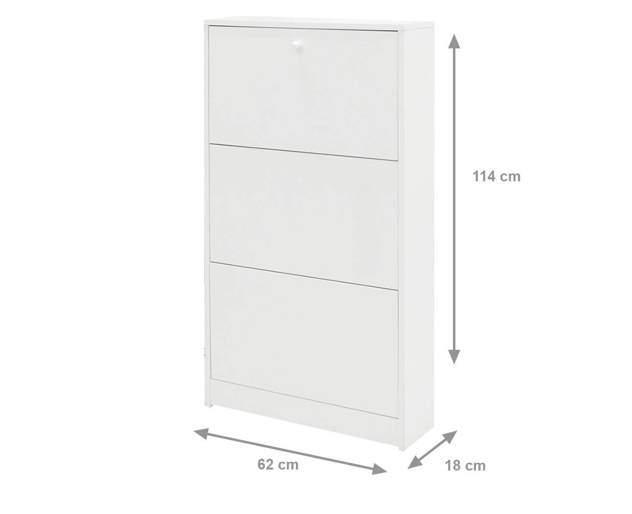 Scarpiera a tre ante con ribalta in legno, colore bianco, cm 62 x 18 x 114