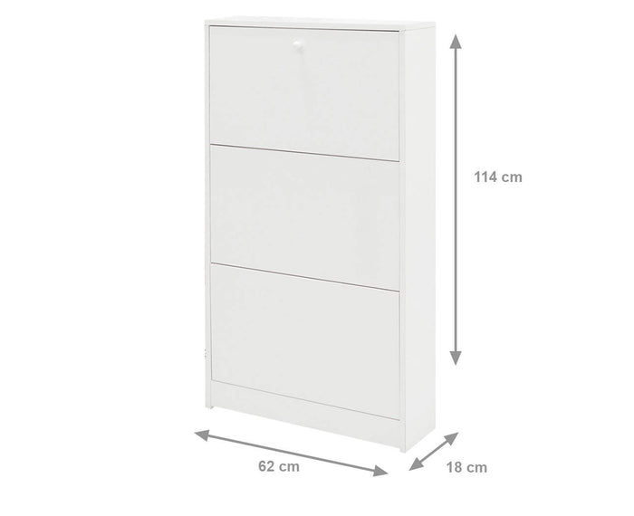 Scarpiera a tre ante con ribalta in legno, colore bianco, cm 62 x 18 x 114