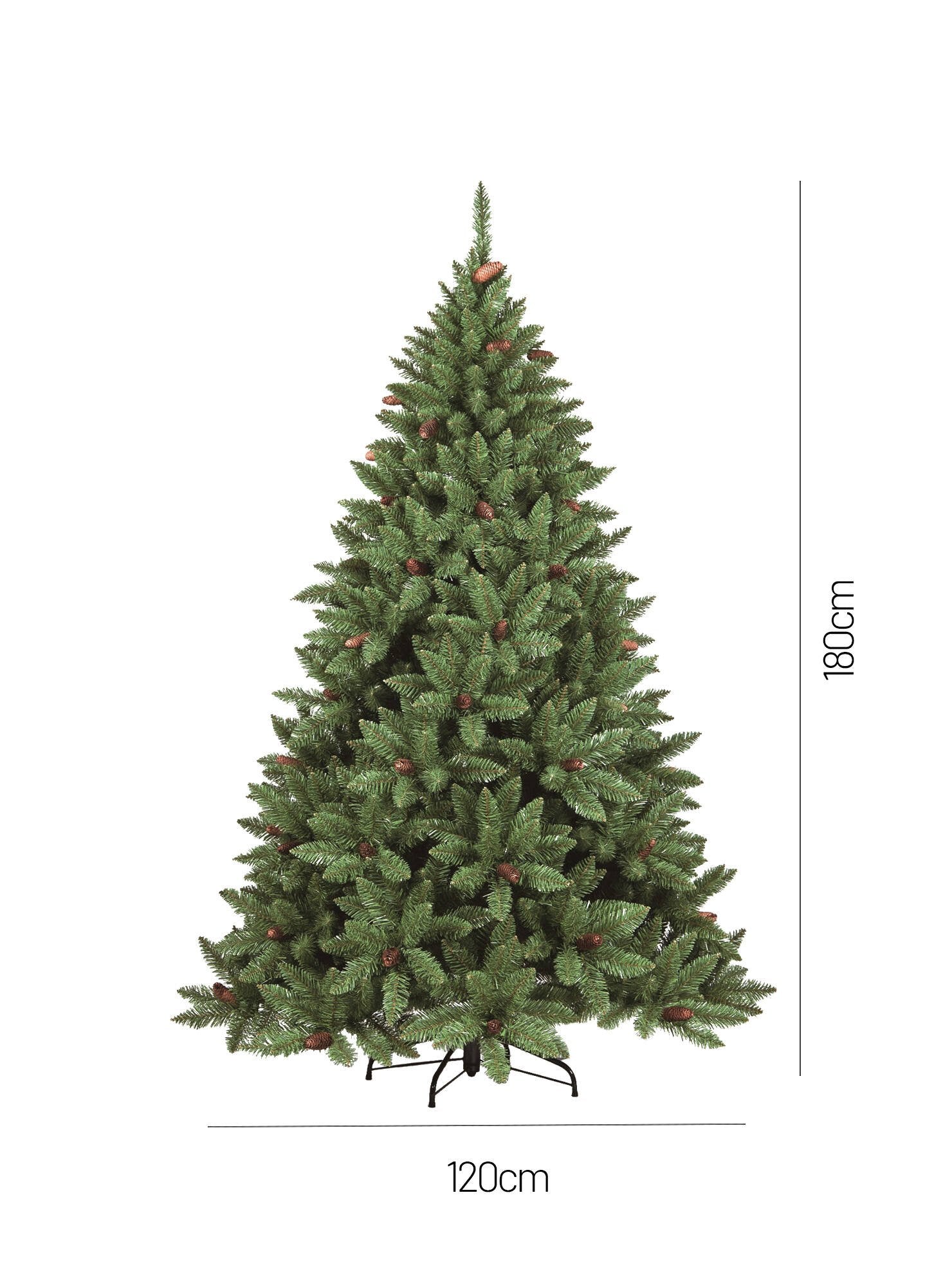 Albero di Natale Lapland, Albero artificiale extra folto, Albero effetto reale in PVC con Pigne incluse, 756 rami, Altezza cm 180