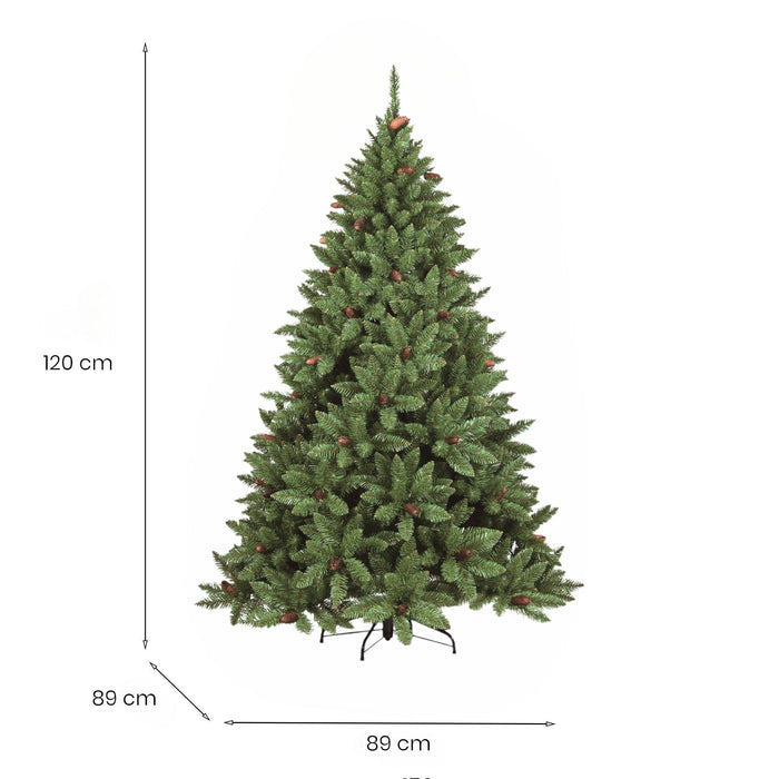 Albero di Natale Lapland, Albero artificiale extra folto, Albero effetto reale in PVC con Pigne incluse, 362 rami, Altezza cm 120