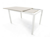 Tavolo allungabile 0, Tavolo da pranzo estensibile, Consolle multiuso con allunghe, Tavolo in metallo con ripiano in laminato, Cm 110x70h76, Bianco frassinato