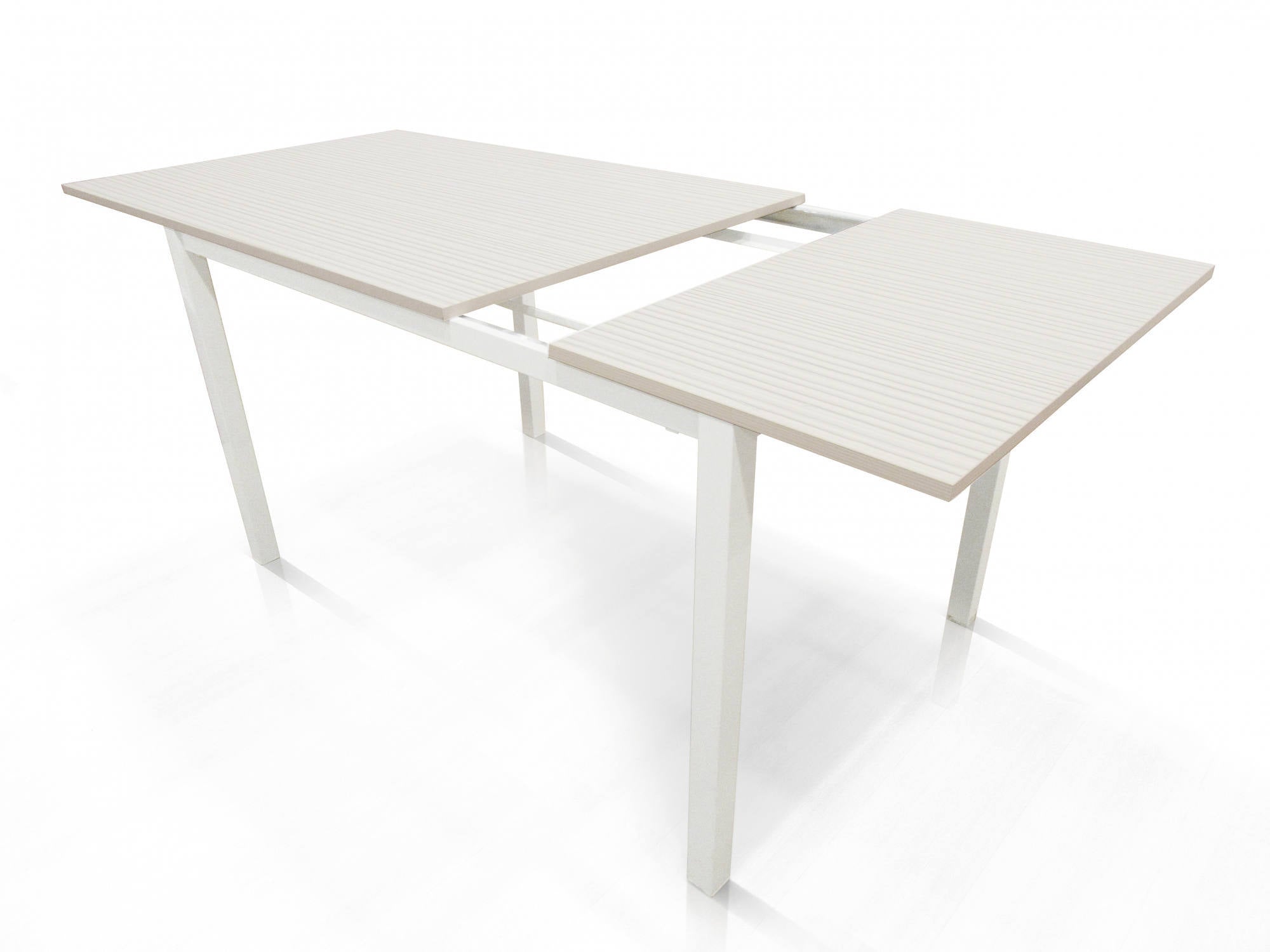 Tavolo allungabile 0, Tavolo da pranzo estensibile, Consolle multiuso con allunghe, Tavolo in metallo con ripiano in laminato, Cm 110x70h76, Bianco frassinato
