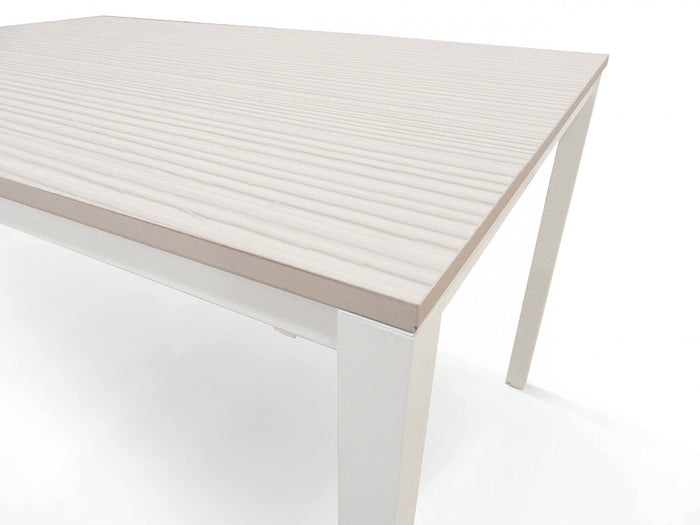 Tavolo allungabile 0, Tavolo da pranzo estensibile, Consolle multiuso con allunghe, Tavolo in metallo con ripiano in laminato, Cm 110x70h76, Bianco frassinato