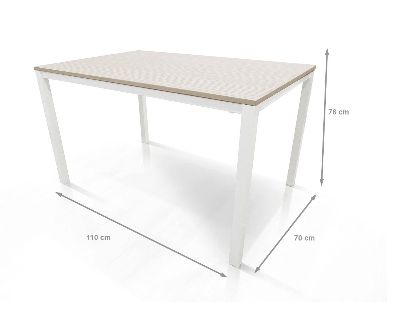 Tavolo allungabile 0, Tavolo da pranzo estensibile, Consolle multiuso con allunghe, Tavolo in metallo con ripiano in laminato, Cm 110x70h76, Bianco frassinato